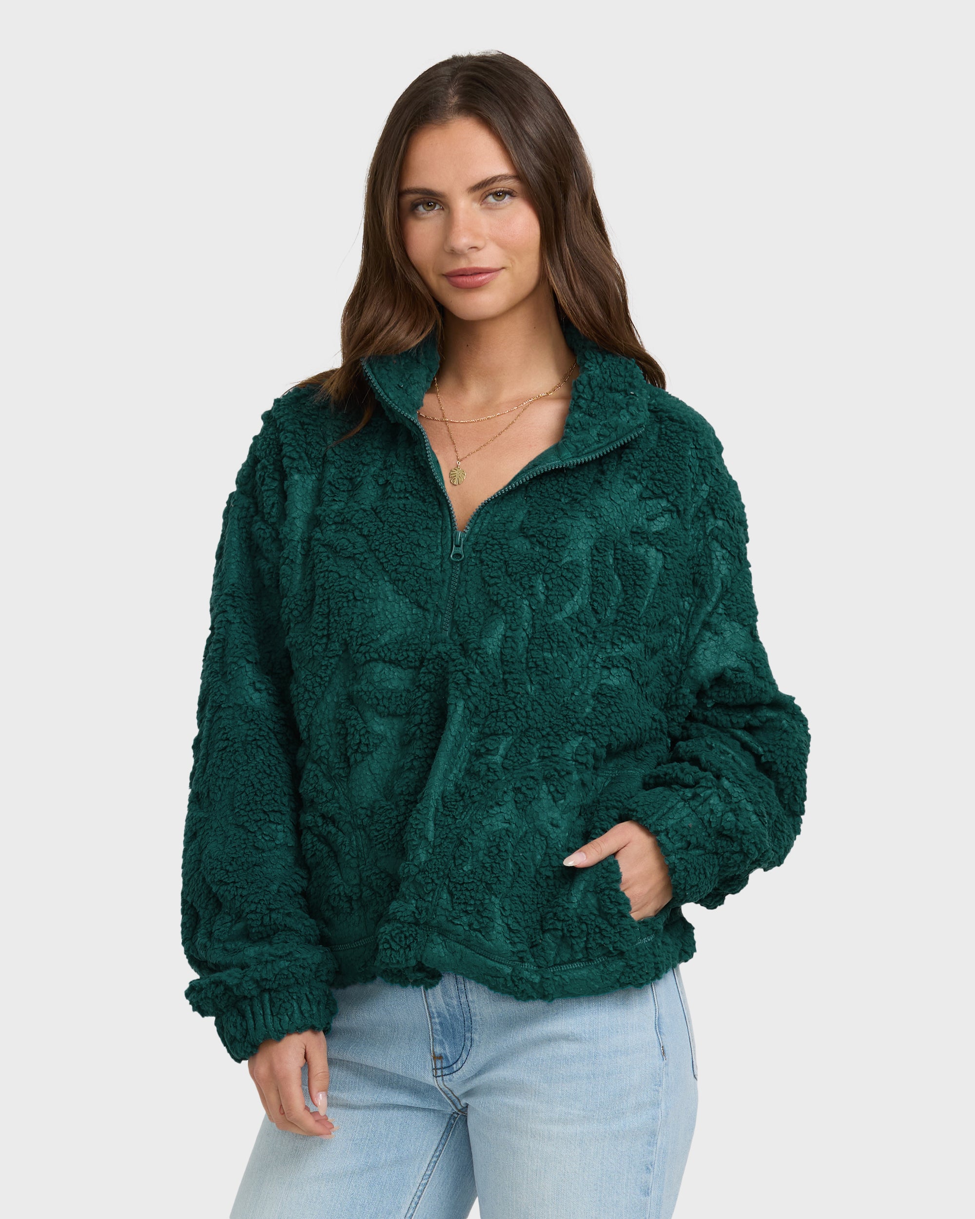All The Time Sherpa Half Zip Sweatshirt - Spruce Green | Billabong