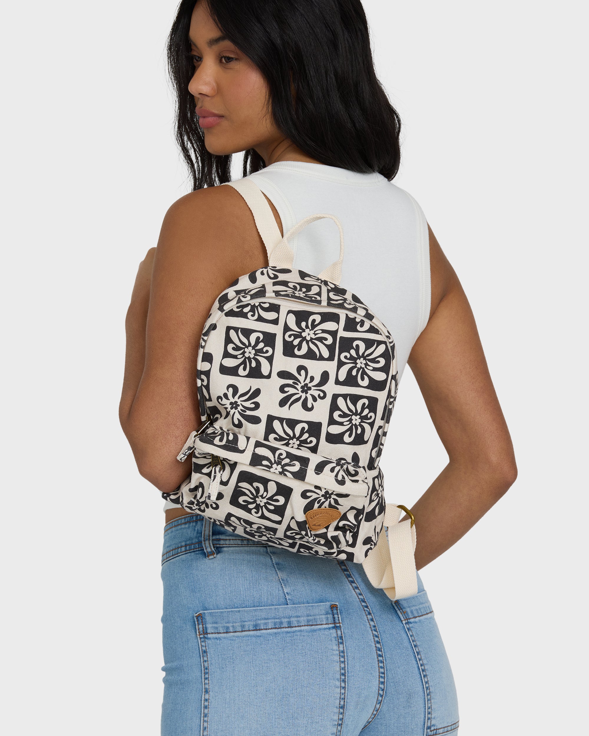 billabong mini mama womens backpack Backpack-Blue Glow Adjustable shoulder straps and top carry handle Other Features Billabong Mini Mama Print Backpack
