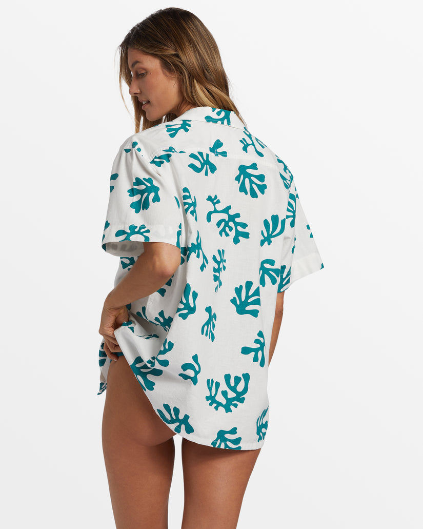 Campy Coral Oversized Short Sleeve Shirt - Salt Crystal