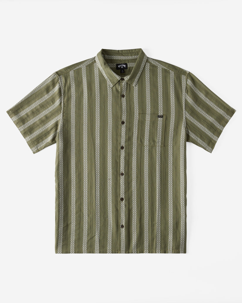 Sundays Jacquard Short Sleeve Shirt - Dark Olive