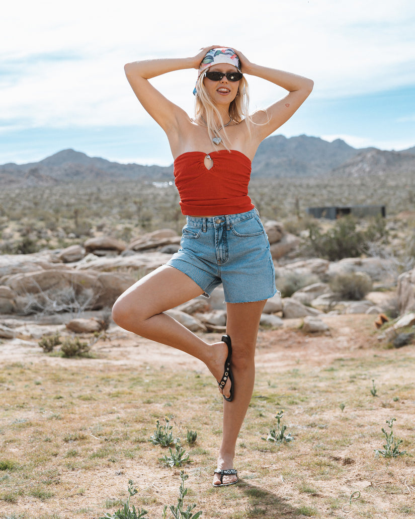 Riley Cut-Off Denim Shorts - Faded Indigo Fray