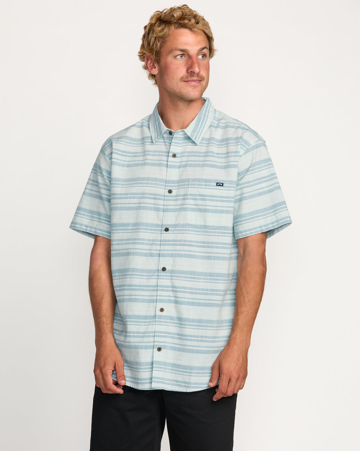 All Day Stripe Short Sleeve Shirt - Ash Blue - 1