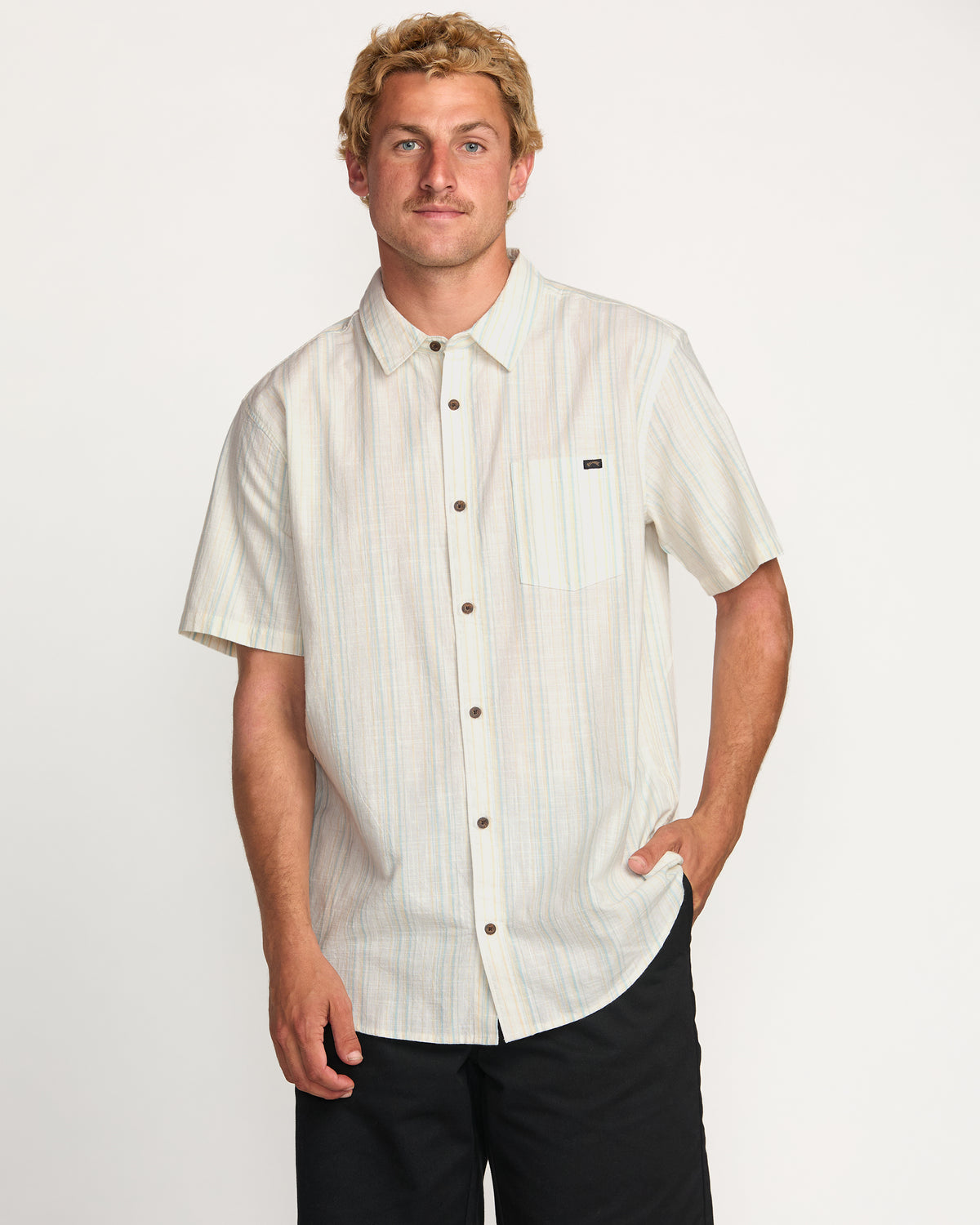 All Day Stripe Short Sleeve Shirt - Off White - 1