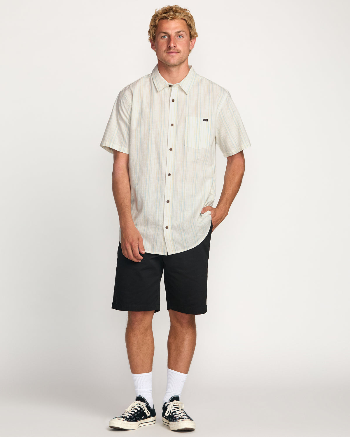 All Day Stripe Short Sleeve Shirt - Off White - 4