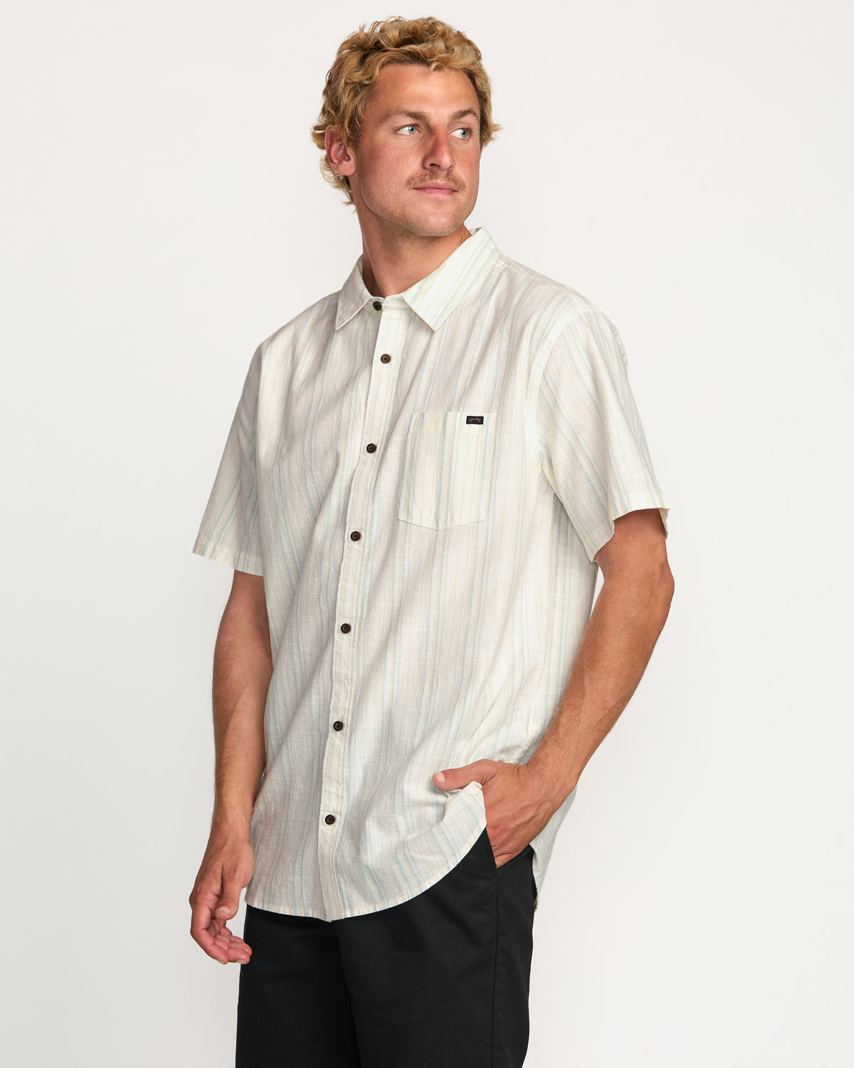 All Day Stripe Short Sleeve Shirt - Off White - 5