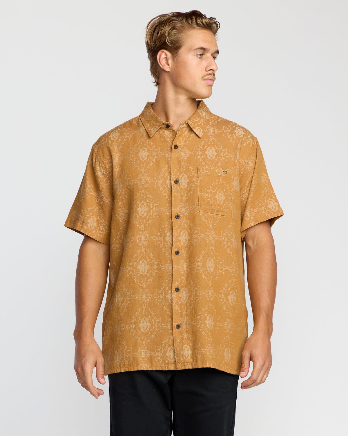Sundays-Jacquard-Short-Sleeve-Shirt-Golden-Haze-1