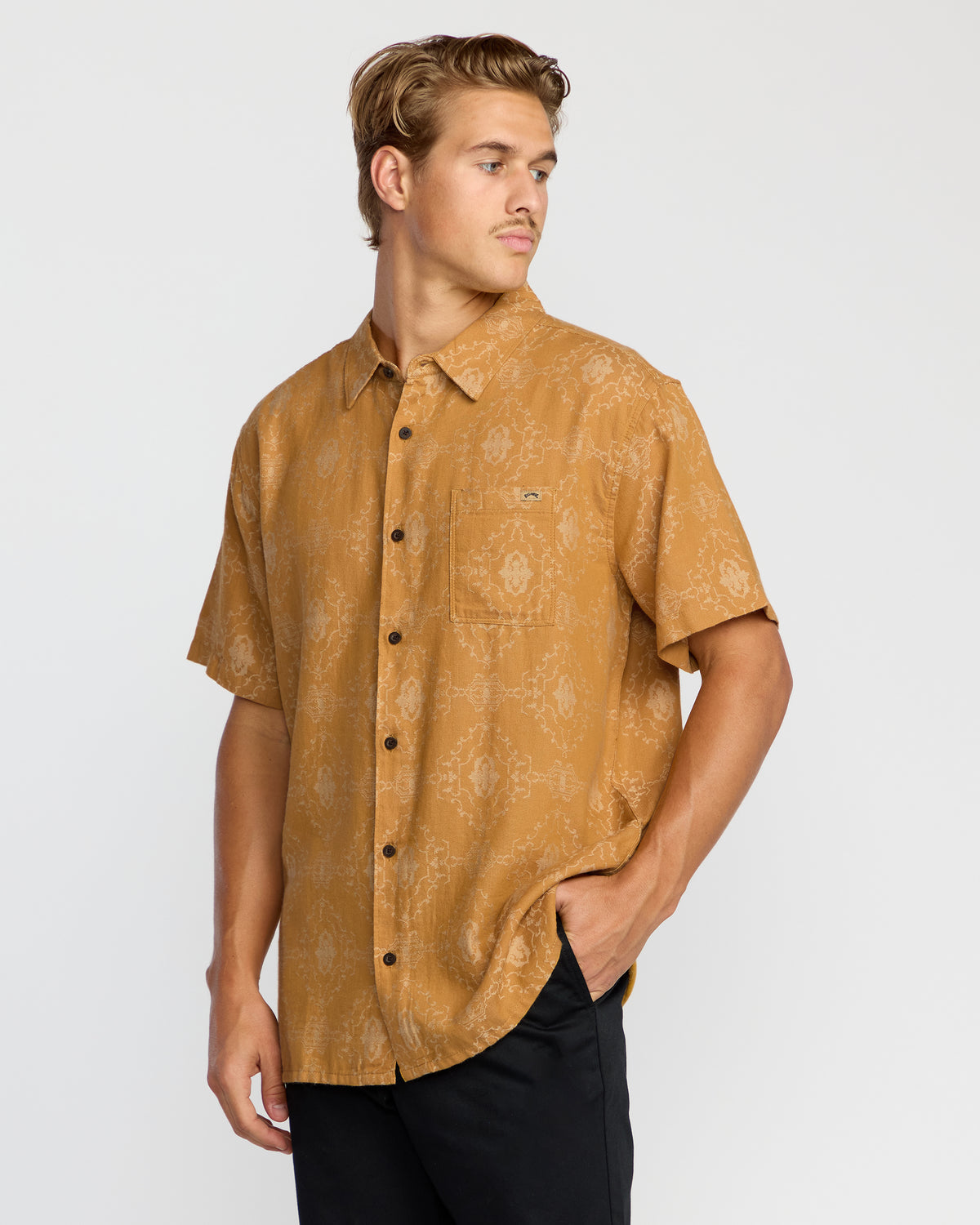 Sundays-Jacquard-Short-Sleeve-Shirt-Golden-Haze-3