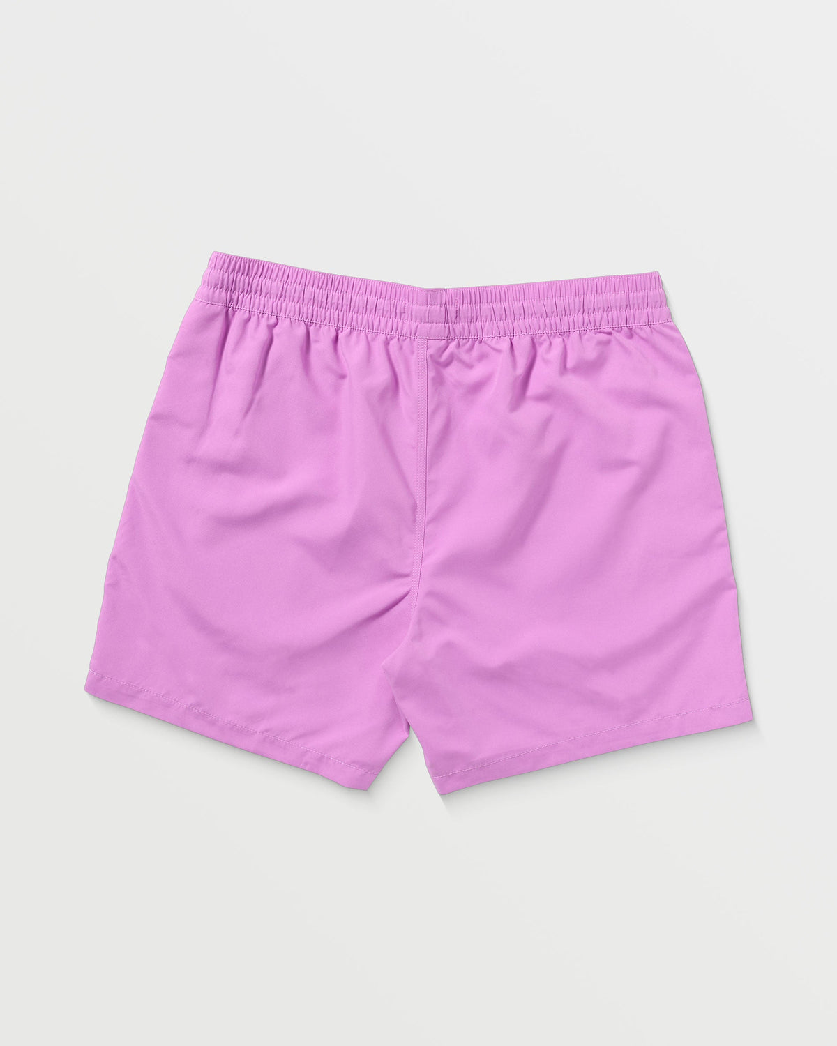 Fuschia swim trunks with elasticated waistband and center seam detail.
