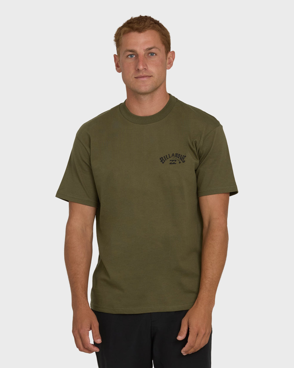 Military green short sleeve t-shirt with small Billabong logo on chest.