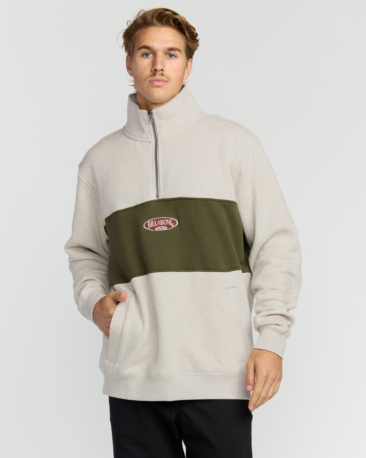 Bad-Dog-3/4-Zip-Mockneck-Sweatshirt-Sand-Heather-1
