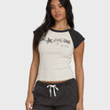 Des Tropic Short Sleeve Raglan Top - White Cap