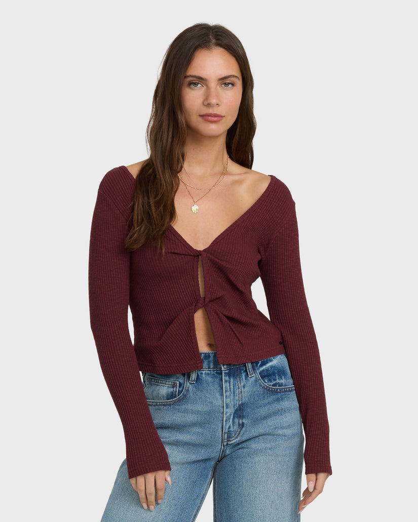 Fever Twist Long Sleeve Knit Top - Pinot