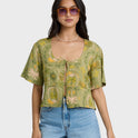 Totally Tropic Short Sleeve Woven Top - Cedar
