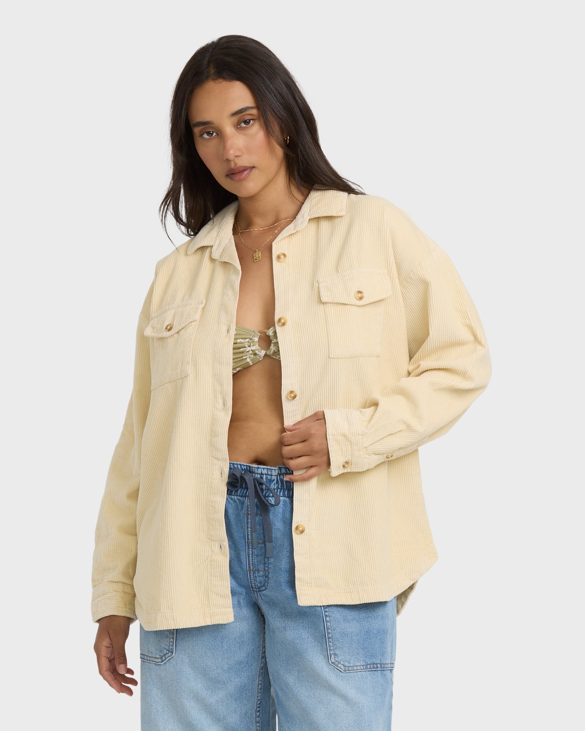 Fadeaway Long Sleeve Cord Shacket - Whitecap | Billabong