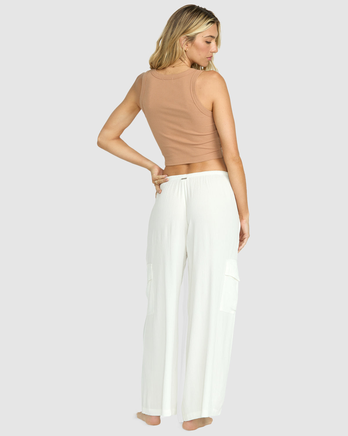 Beach Babe Cargo Elastic Waist Pants - Salt Crystal - 2