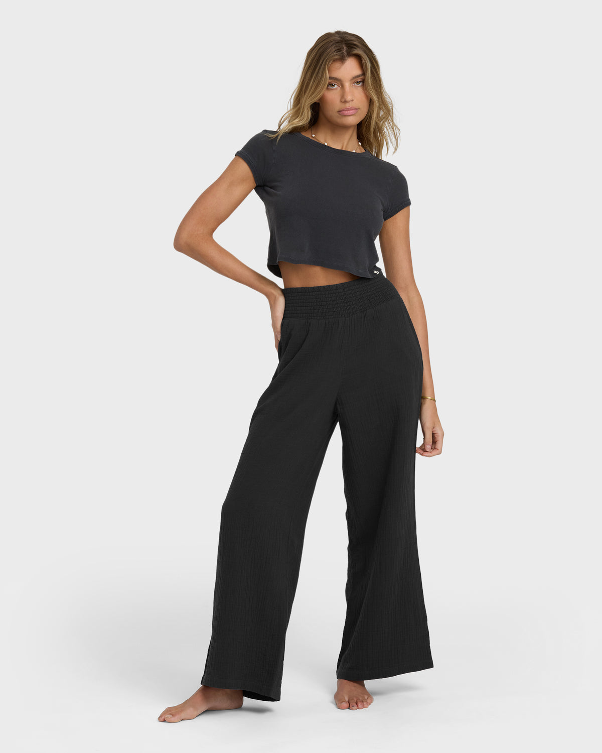 New-Waves-Gauze-Elastic-Waist-Pants-Black-Sands-1