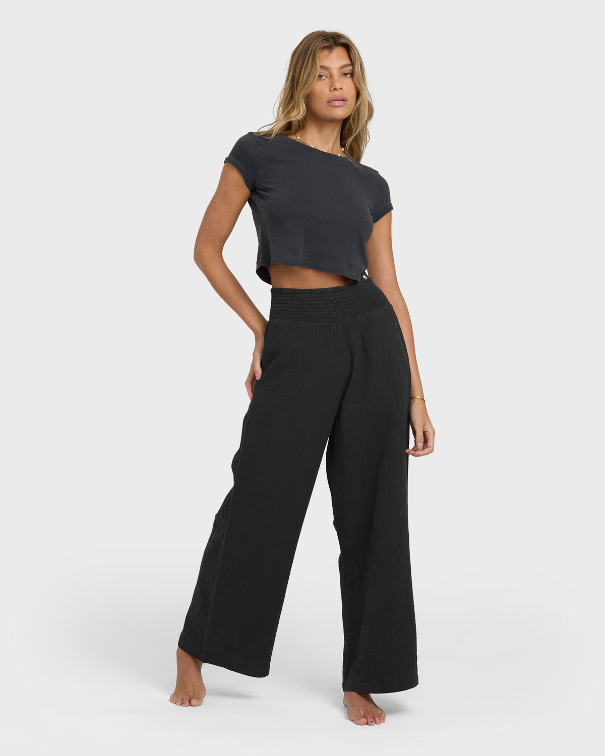 New-Waves-Gauze-Elastic-Waist-Pants-Black-Sands-4