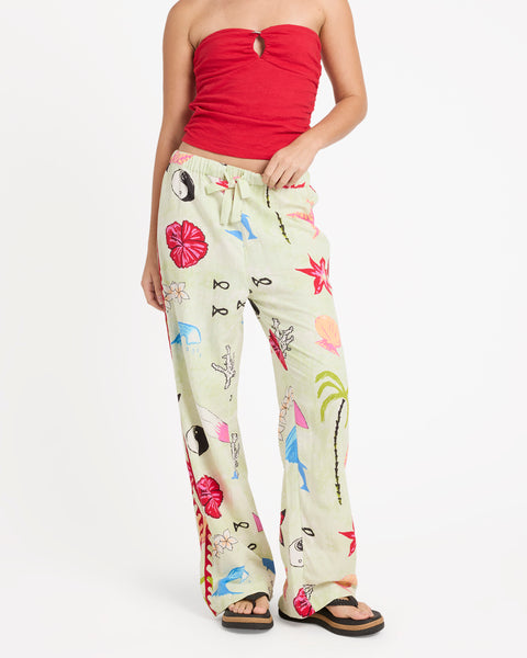 Lottie Hall Woven Elastic Waist Pants - Sunny Lime | Billabong