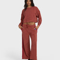 Pantalon éponge à motif palmier dattier - Rose marron