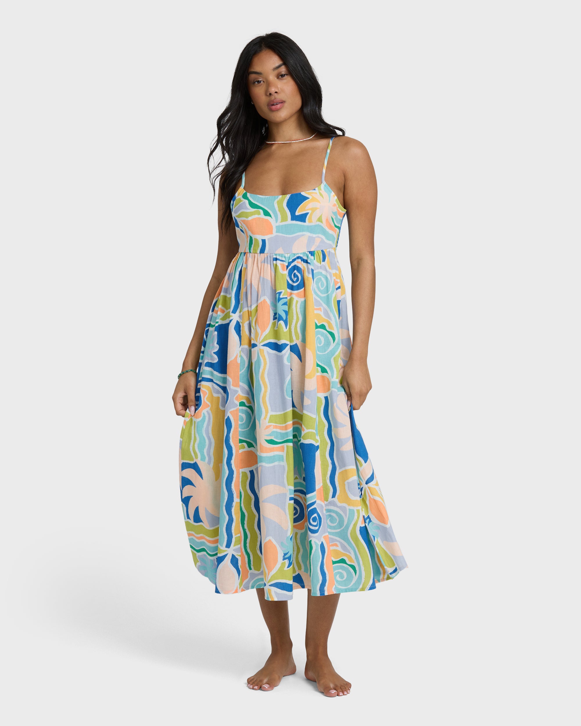 colorful beach dresses CURBODO Women Summer Maxi Dress Smocked Flowy Boho Dress with Pockets a sleeveless cut Dresses for Girls & Women