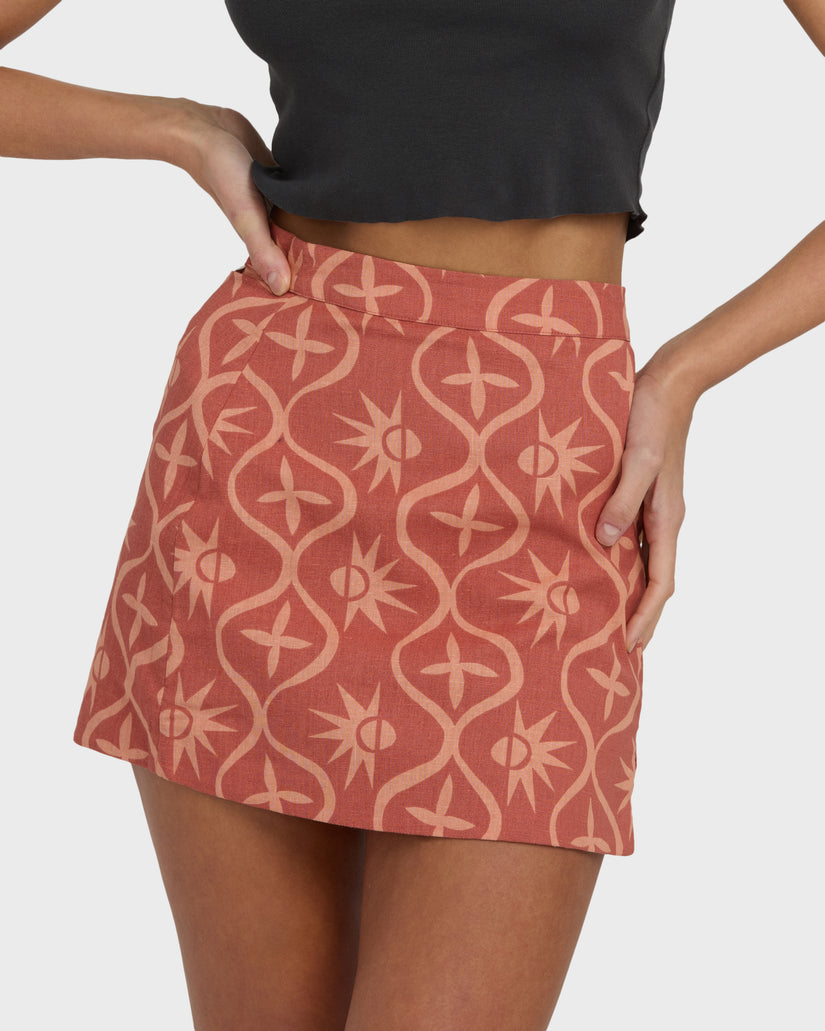 Wave Washed Printed Skirt - Dark Coral
