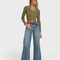 Free Fall High-Waist Denim Flare Pants - Atlantic Deep