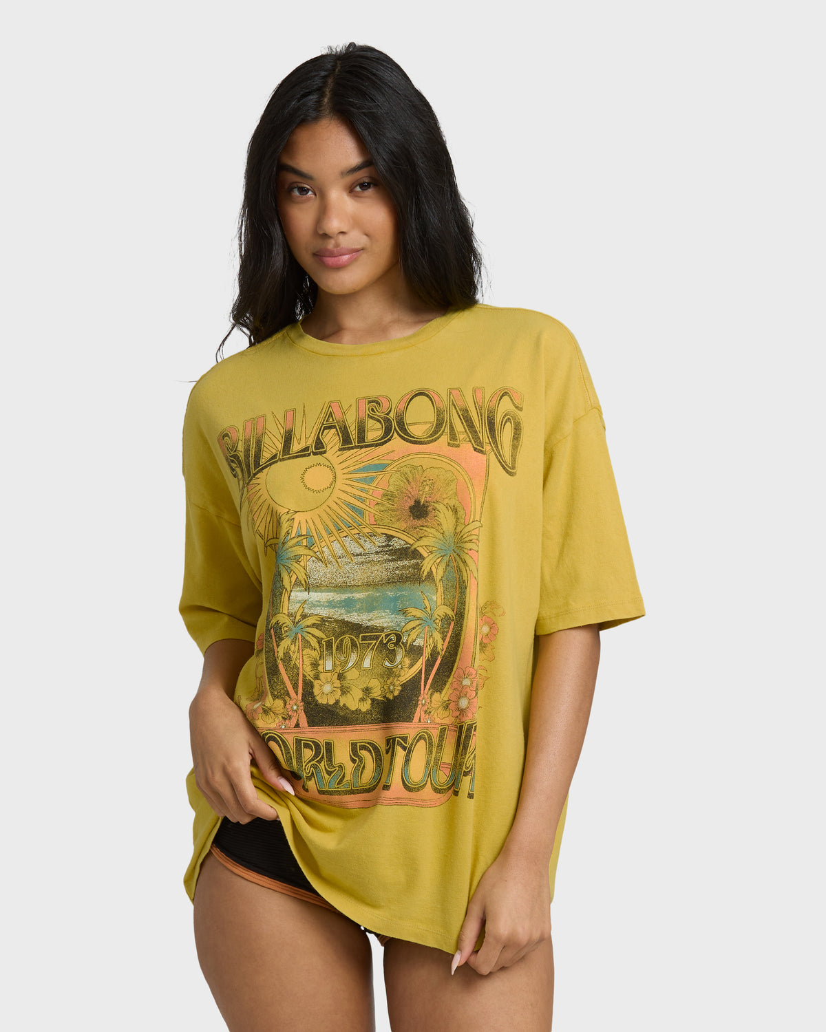 WOMENS-KNIT-SHORT-SLV-GRAPHIC-TEE-DARK-CITRON-1