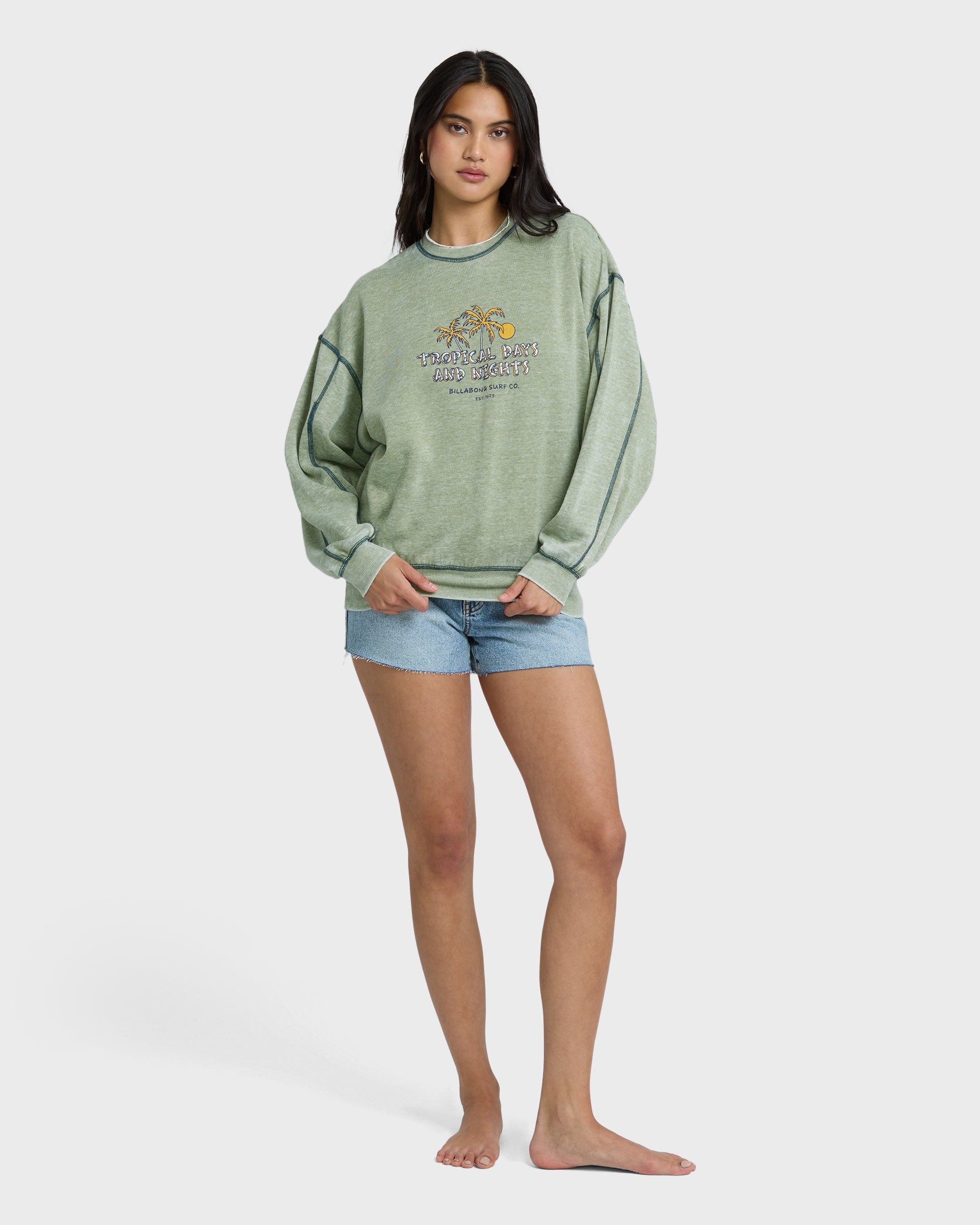 All The Days Kendal Crewneck Sweatshirt - Dark Olive | Billabong