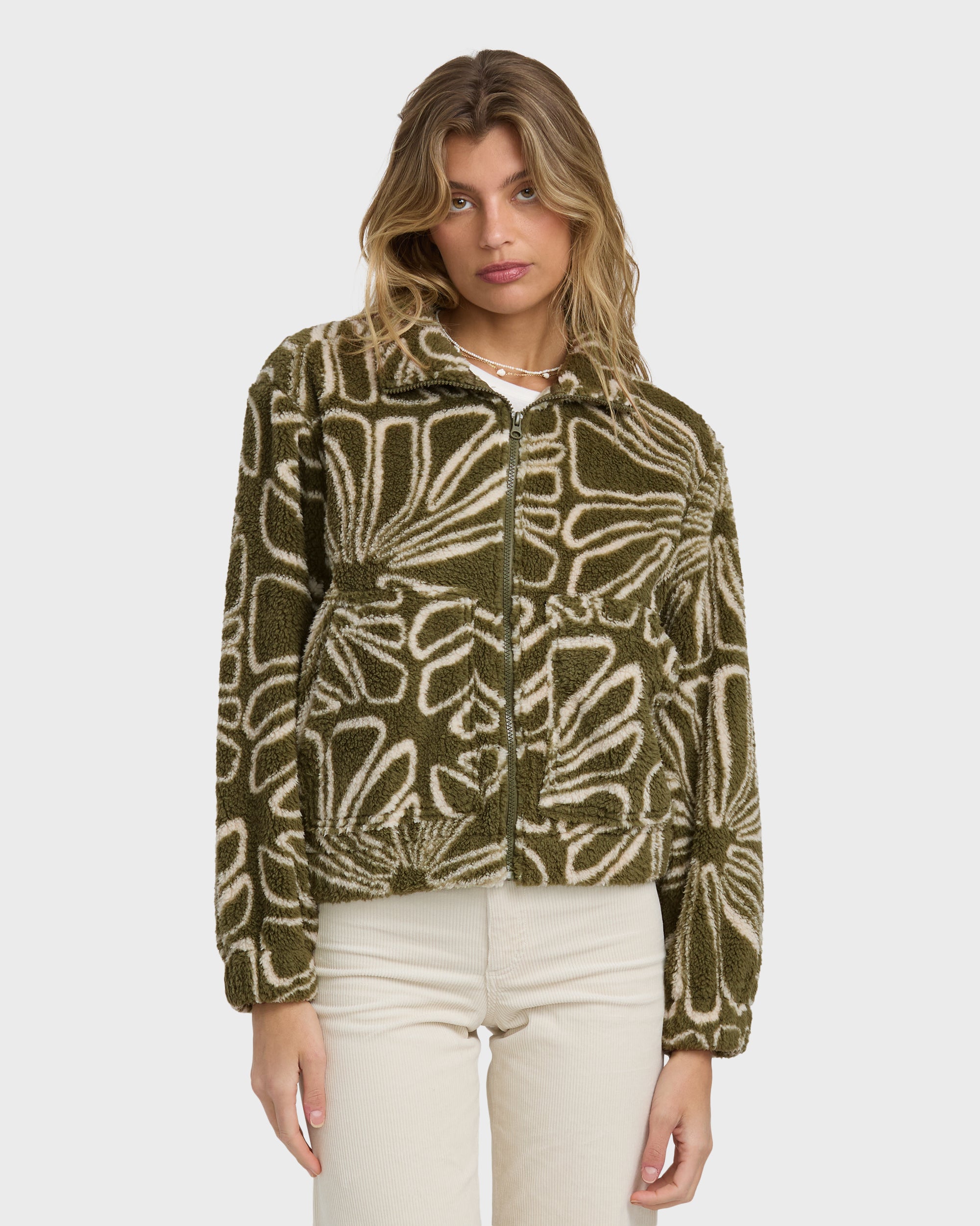 First Light Sherpa Front Zip Fleece - Martini Olive | Billabong