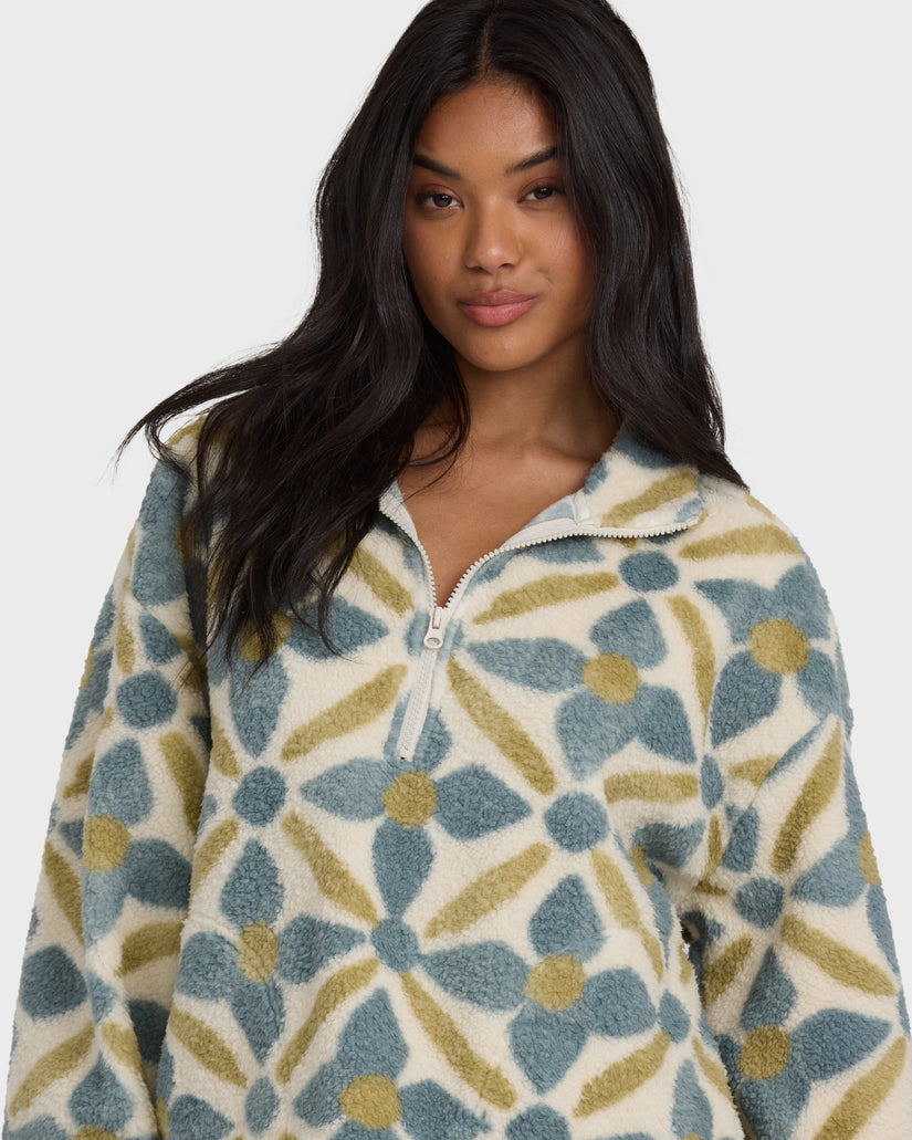 All The Time Sherpa Half Zip Sweatshirt - Mineral Blue