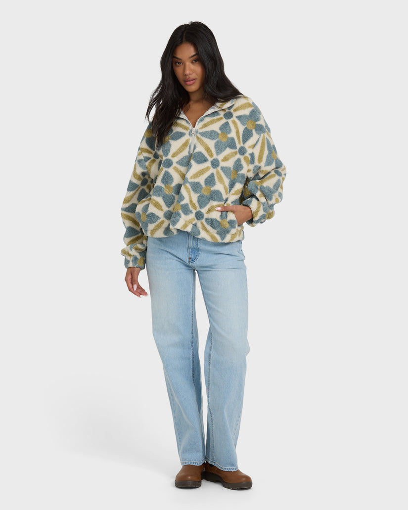 All The Time Sherpa Half Zip Sweatshirt - Mineral Blue