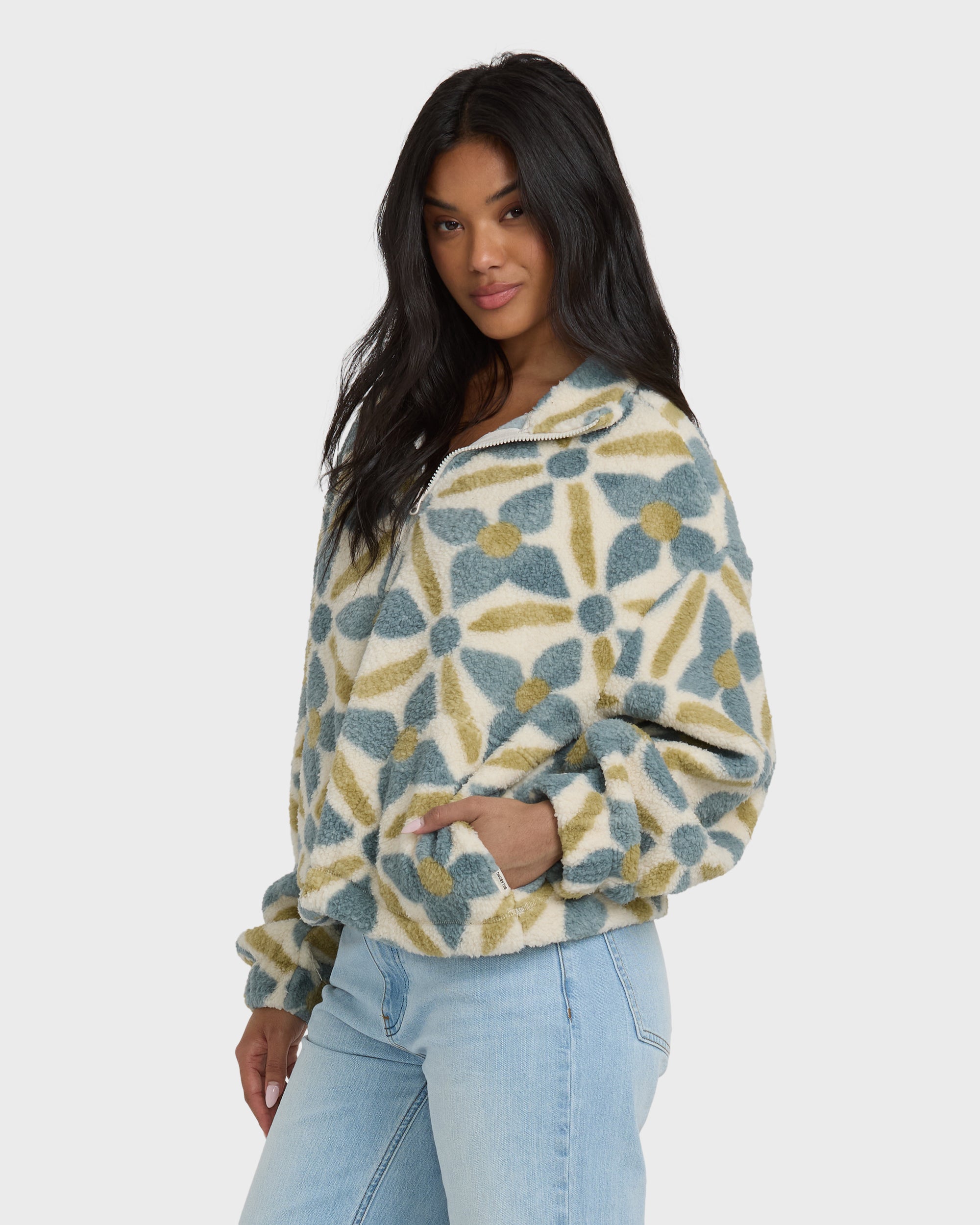 All The Time Sherpa Half Zip Sweatshirt - Mineral Blue | Billabong