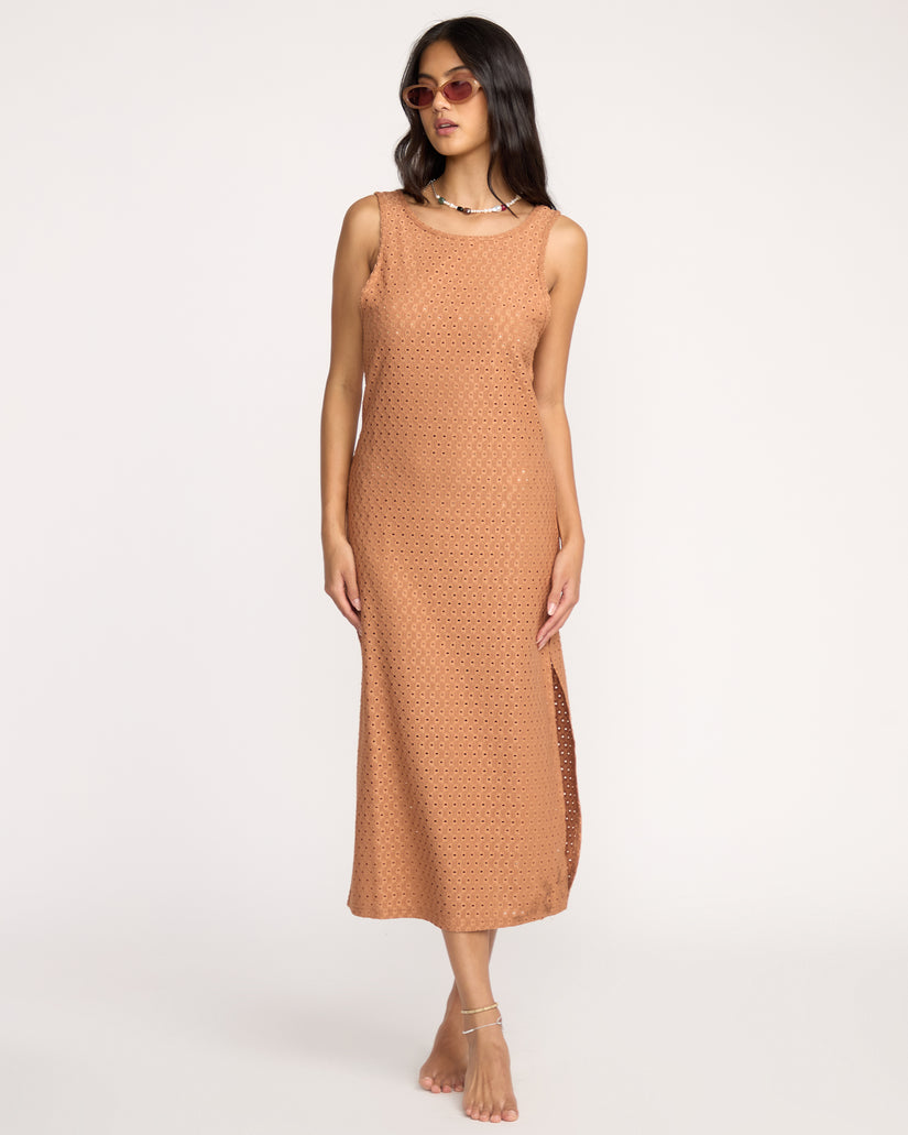 knee length dresses for ladies Eyelet Sun Midi Dress Beach Coverup - Rose Brown