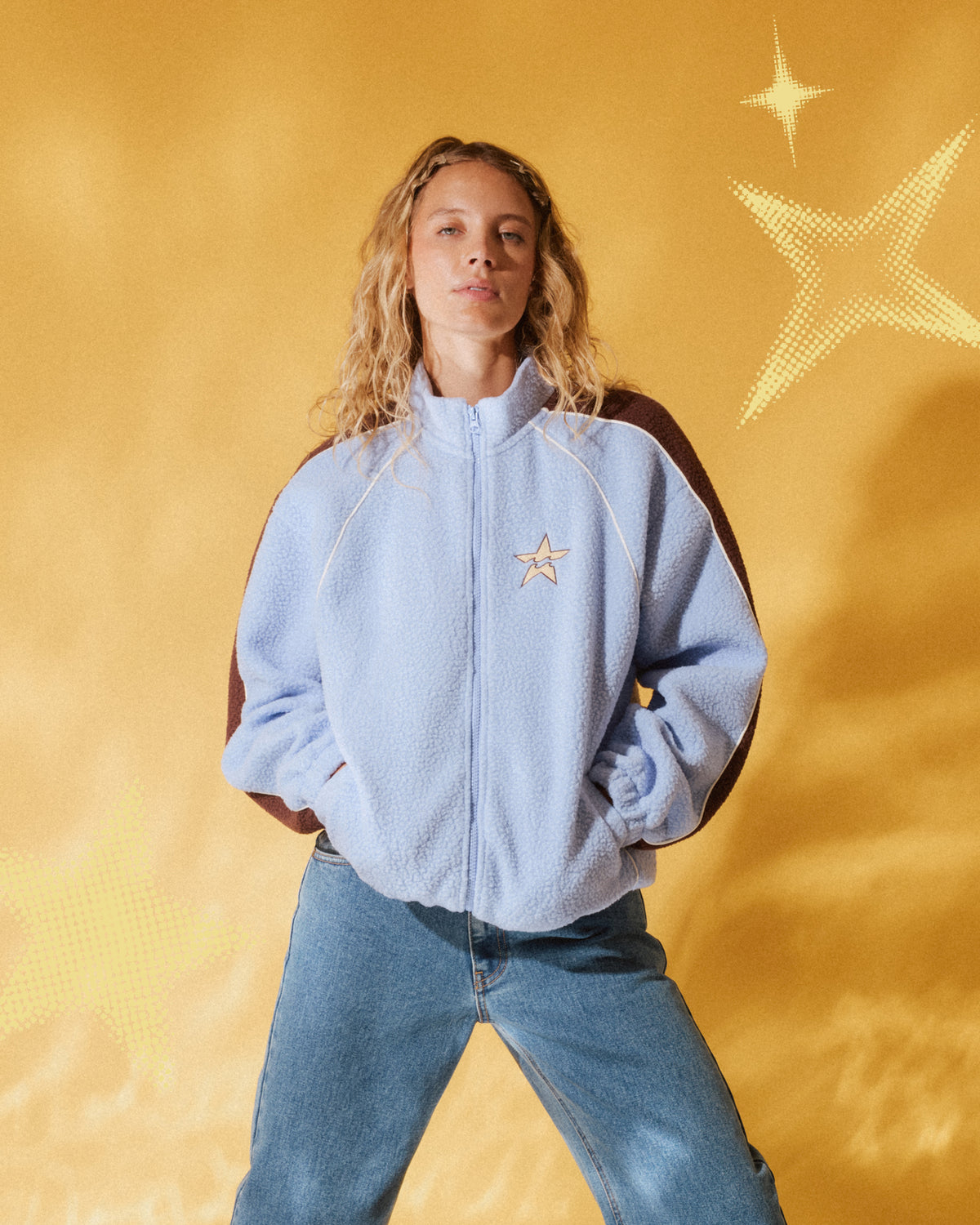 
Sporty Fleece Mock Neck Zip-Up Fleece Jacket - Cornflower