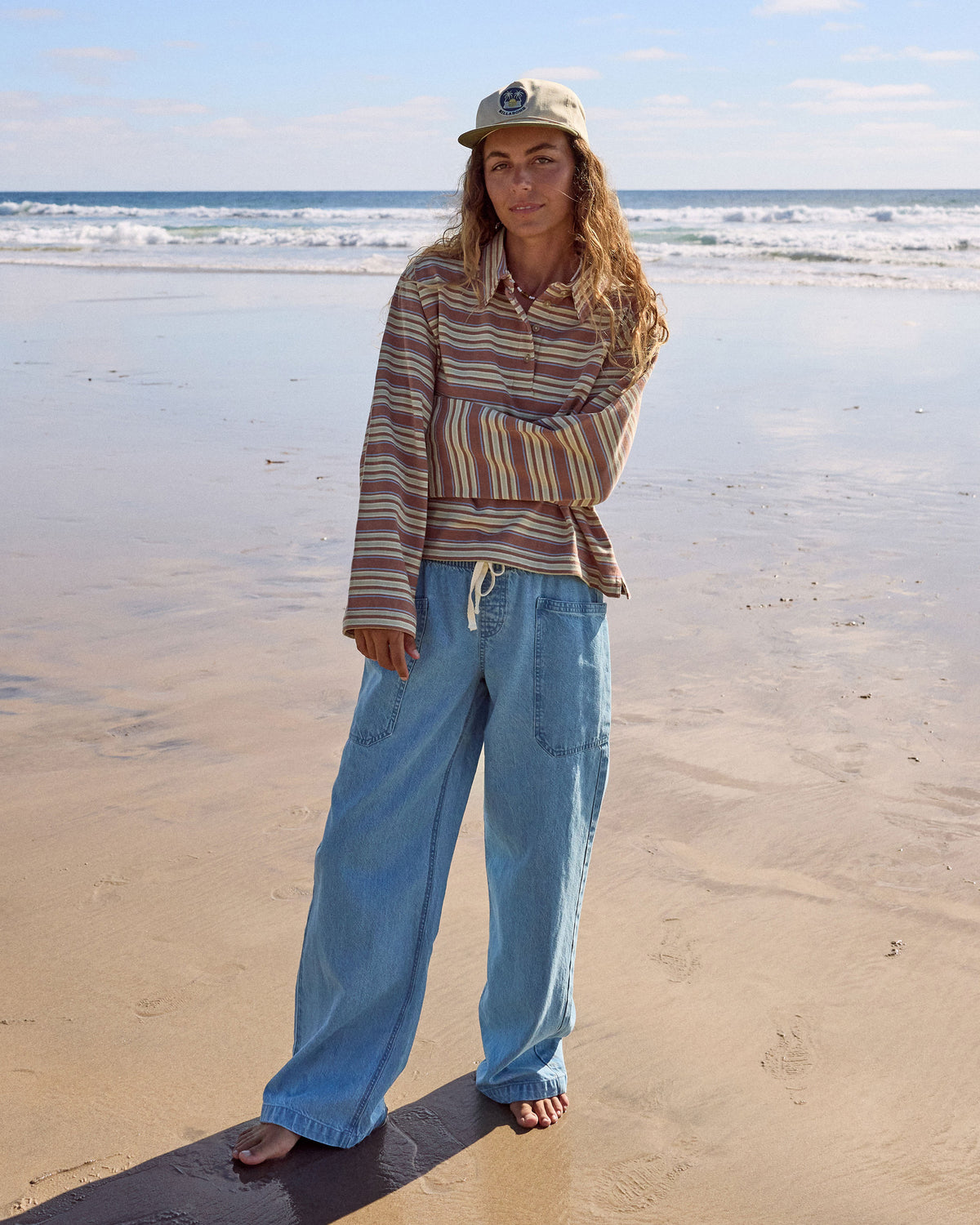 Zonte Elastic Waist Saltwashed Denim Pants - Sea Blue