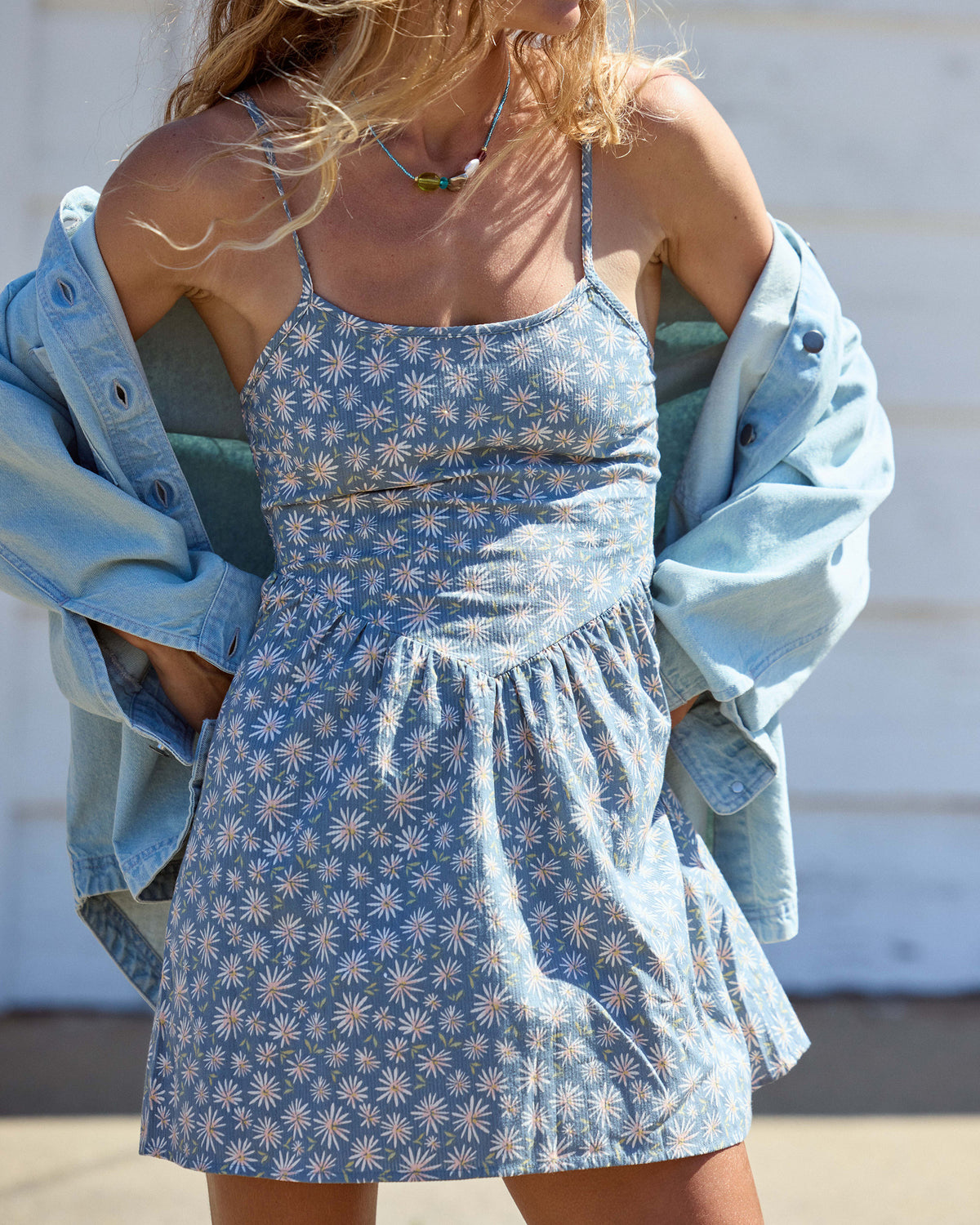 Lil Florals Mini Dress - Blue Smoke