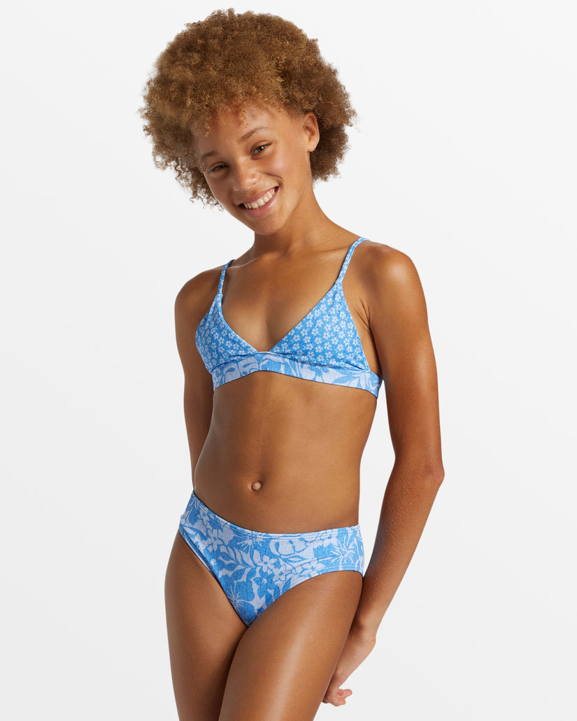 Girl's Tropic Tides Reversible Triangle Bikini Set - Marina