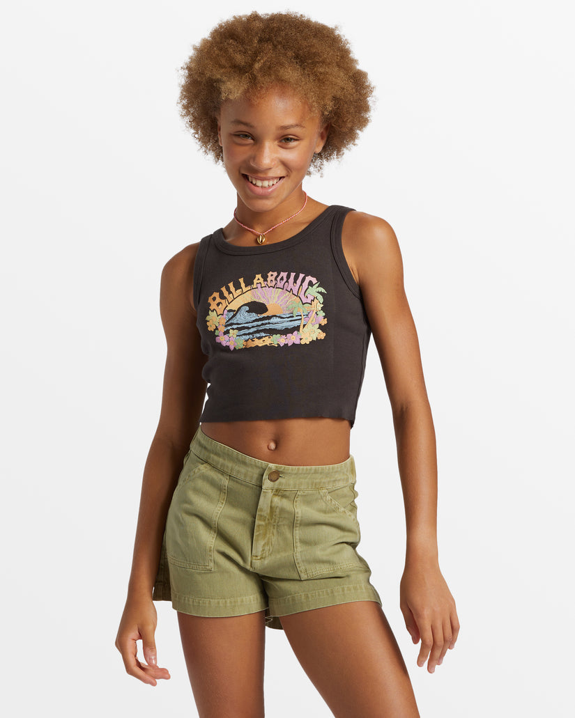 Girl's Heat Wave Cropped Tank Top - Off Black