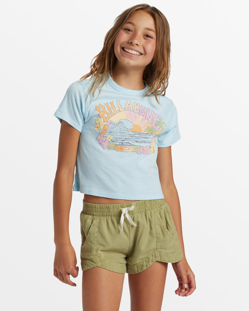 Girl's Tropical Views Cropped T-Shirt - Blue Glow