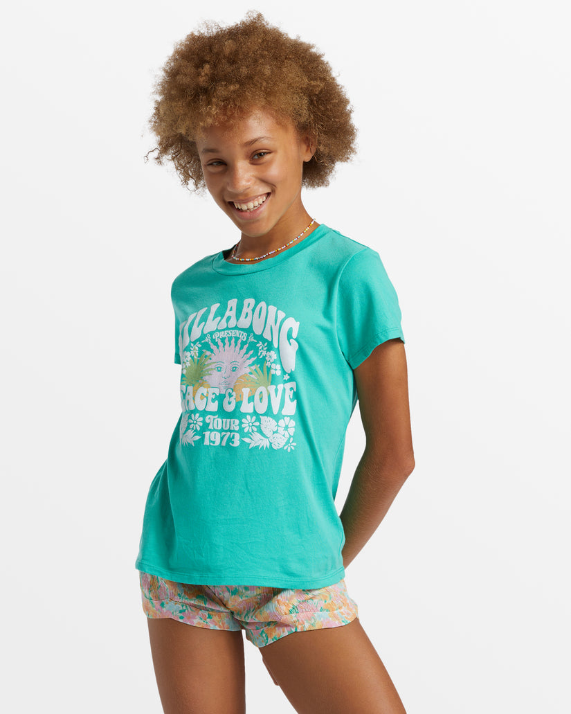 Girl's Peace And Love T-Shirt - Green Tropics