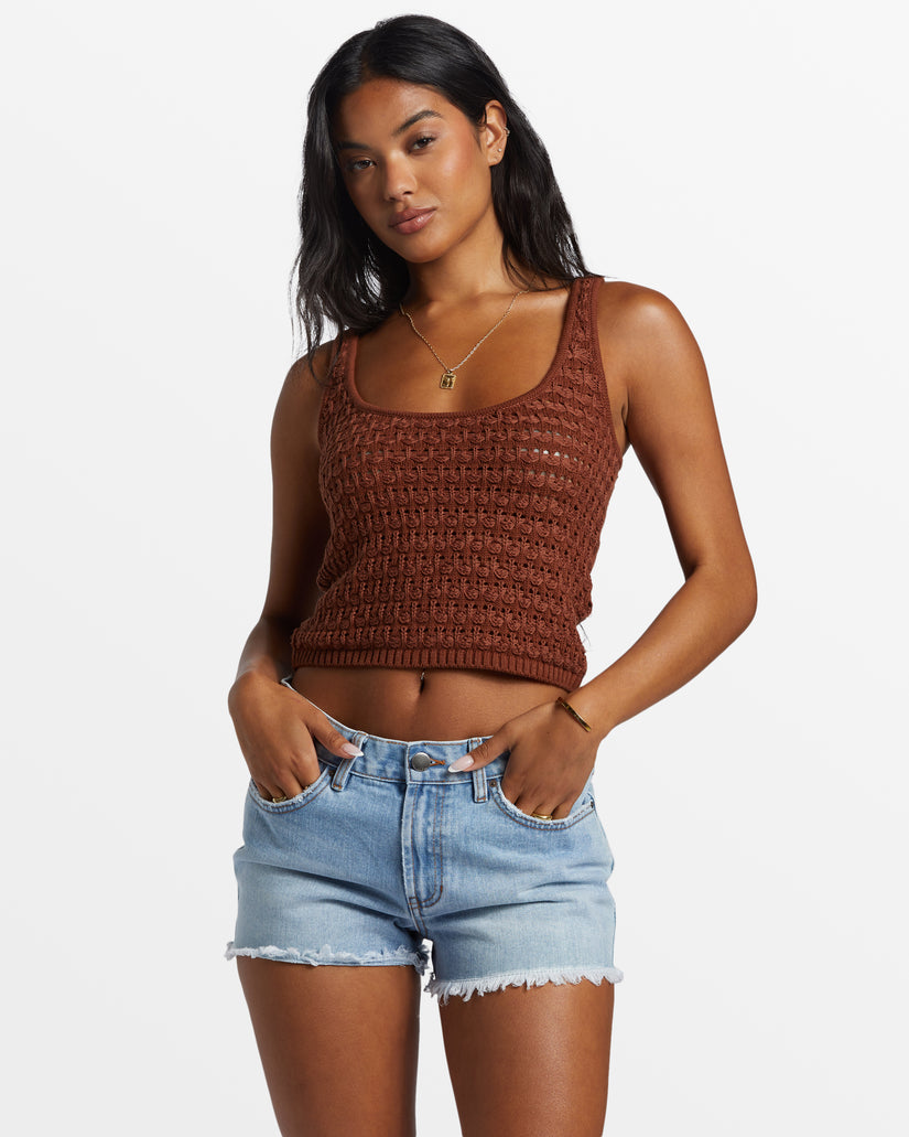 Hot Shot Crochet Tank Top - Toasted Coconut