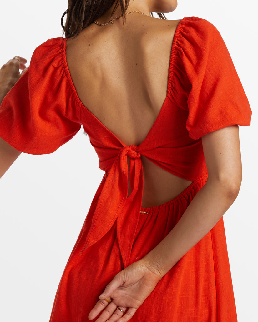 Love Fade Puff Sleeve Maxi Dress - Sunset Red