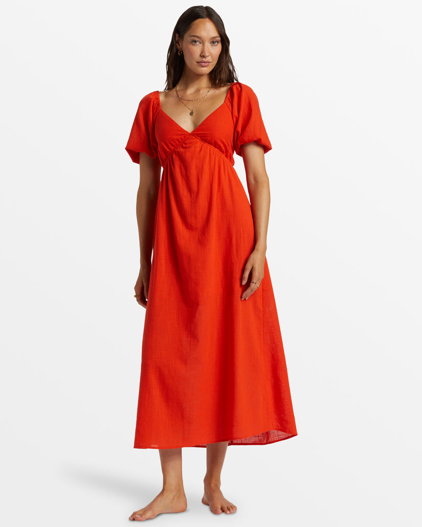 Love Fade Puff Sleeve Maxi Dress - Sunset Red