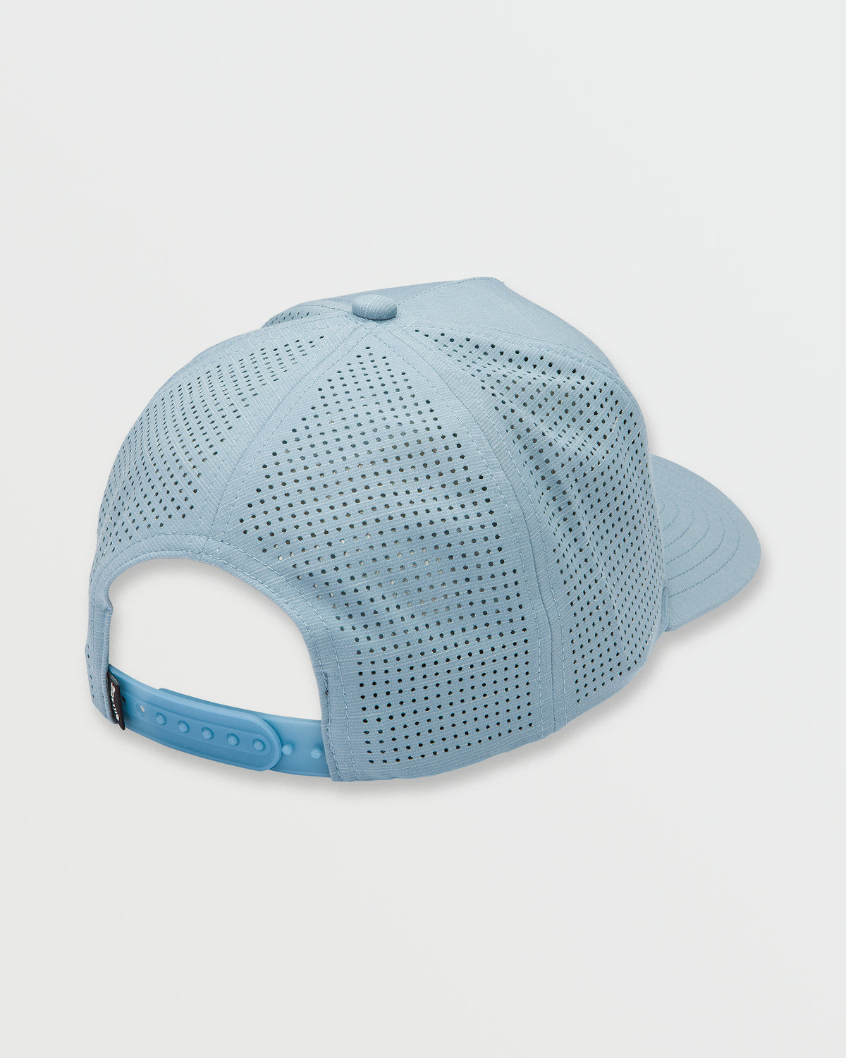 Glacier blue snapback hat with perforated mesh panels and adjustable snap closure on back.