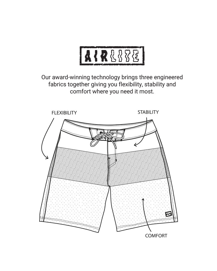Green ash 19" boardshorts with drawstring waist, featuring color-blocked design with ribbed and dotted fabric panels.