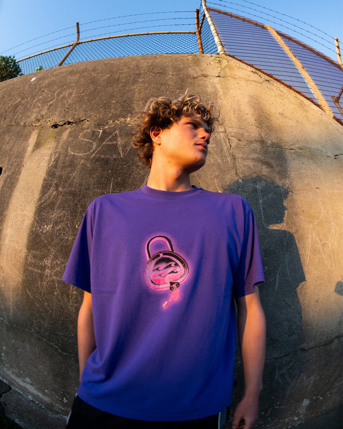 Spec Lock Short Sleeve Knit T-Shirt - Purple