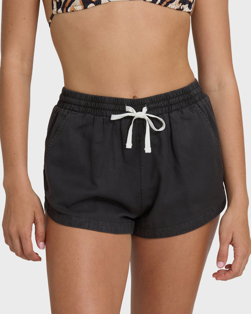 Road Trippin Elastic Waist Shorts - Off Black