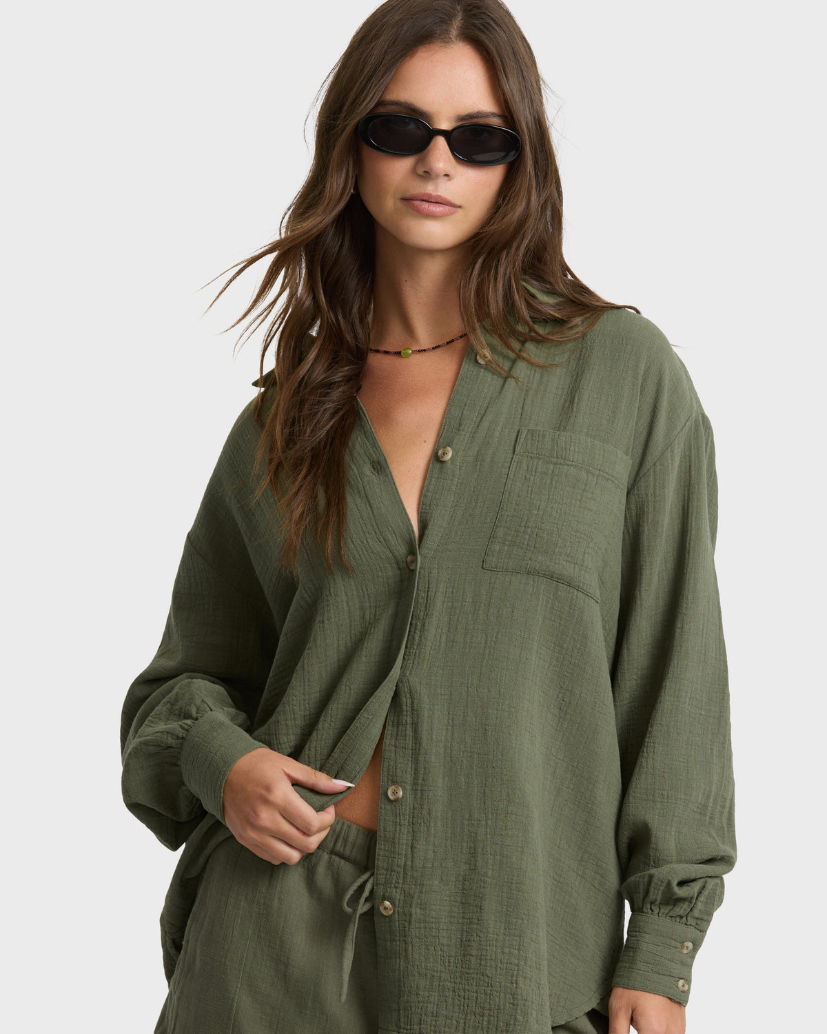 
Essentials Wanderer Long Sleeve Woven Shirt - Canteen