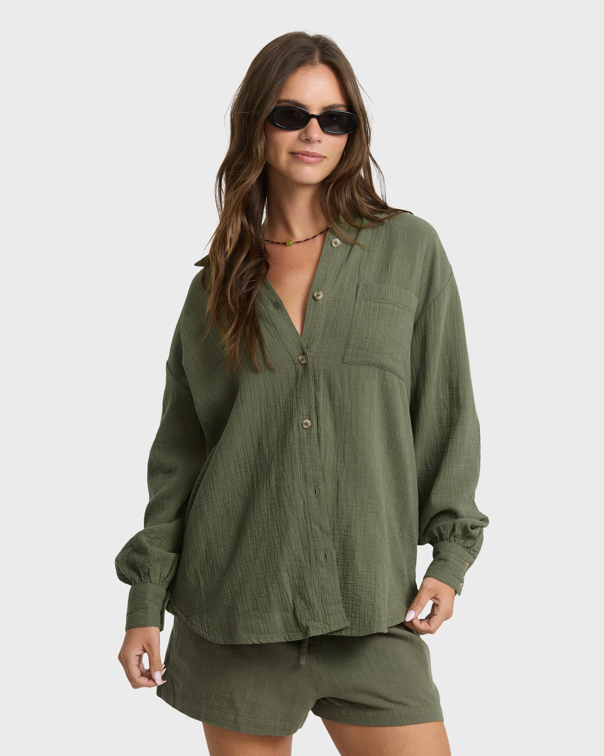 
Essentials Wanderer Long Sleeve Woven Shirt - Canteen