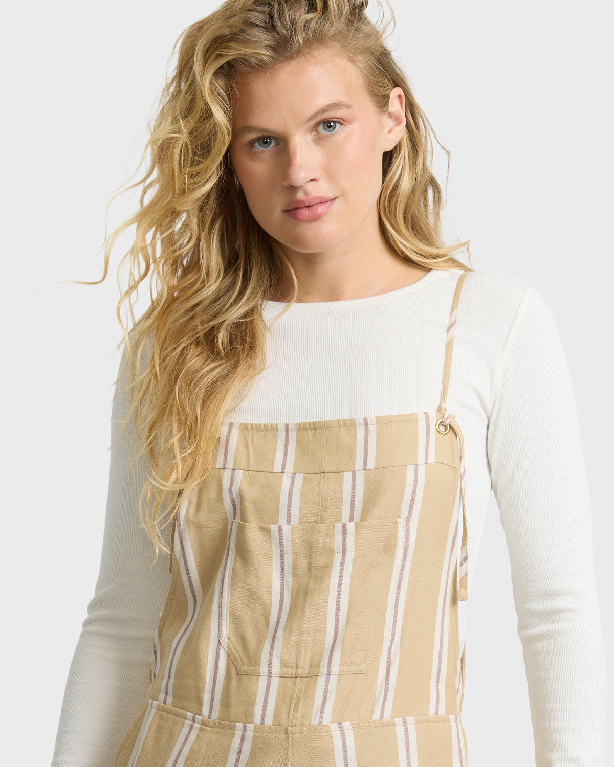 
Wild Pursuit Striped Overall Romper - Curry